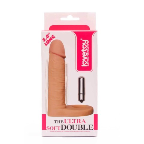 Dildouri Anale, Strap-on Anal Cu Vibratii The Ultra Soft Double, Natural, 14.5 Cm, pasiune.ro