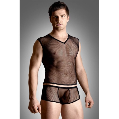 Lenjerie sexy barbati, Tricou Si Boxeri Tip Plasa, Negru, M/l, pasiune.ro