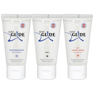 Set Lubrifianti Just Glide - Pe Baza De Apa + Anal + Aroma Capsune, 3 X 50 Ml