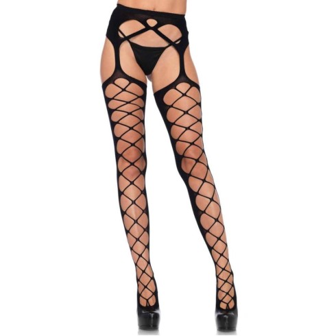 stockings, Diamond Net Opaque Stockings, Black, O/s, pasiune.ro