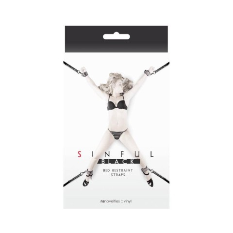 Seturi bondage, Kit Imobilizare Erotica Sinful Black Bed Restraint Straps, pasiune.ro