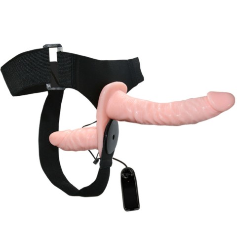 Baile, Strap-on Dublu Cu Vibratii Ultra Passionate, Natural, 17.5 Cm, pasiune.ro