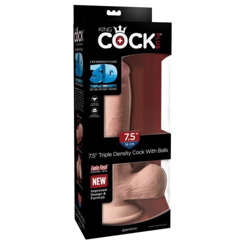 dildo, Dildo Clasic Cu Testicule King Cock Plus Triple Density, Natural, 16.5 Cm, pasiune.ro