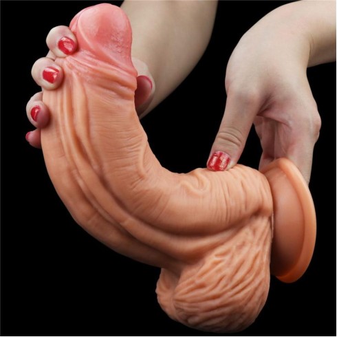 silicone, Dildo Clasic Cu Ventuza Dual-layered Silicone Nature Cock, Natural, 25 Cm, pasiune.ro