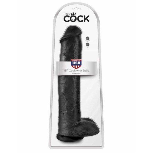 dildo, Dildo Clasic Cu Testicule King Cock, Negru, 38 Cm, pasiune.ro