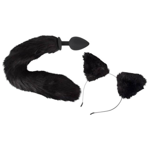 Accesorii sexuale, Set Pet Play Dop Anal Si Urechiuse Cu Blanita, Negru, pasiune.ro