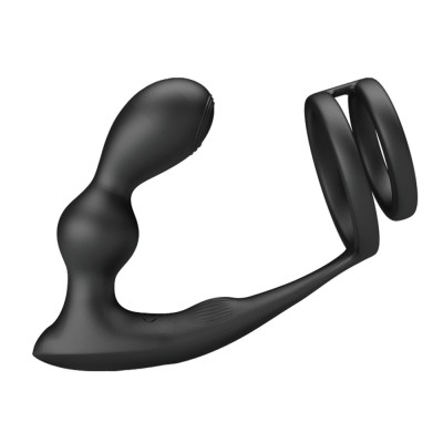 Dop Anal Cu Inel Penis Si Vibratii Marshall, Negru, 9 Cm
