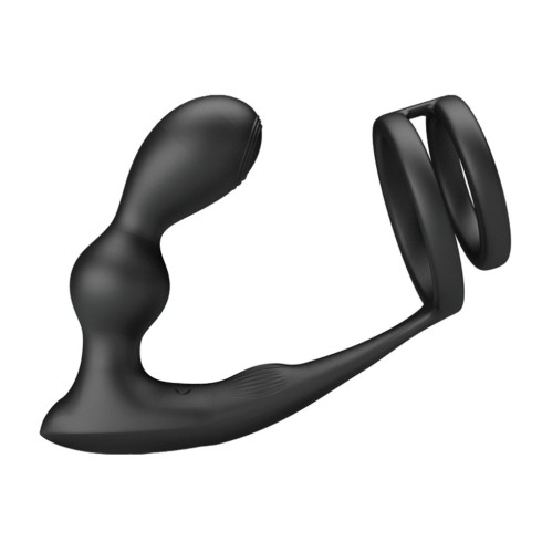 Dop Anal Cu Inel Penis Si Vibratii Marshall, Negru, 9 cm