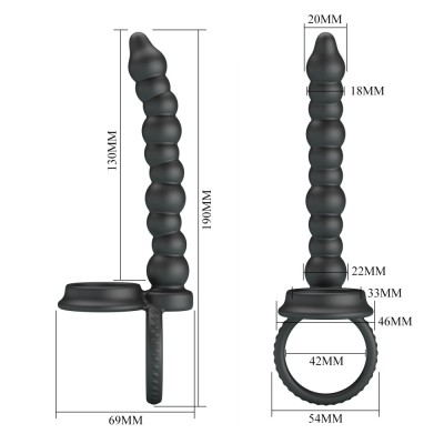 Inel Penis Cu Bile Anale Dillion, Negru, 13 Cm