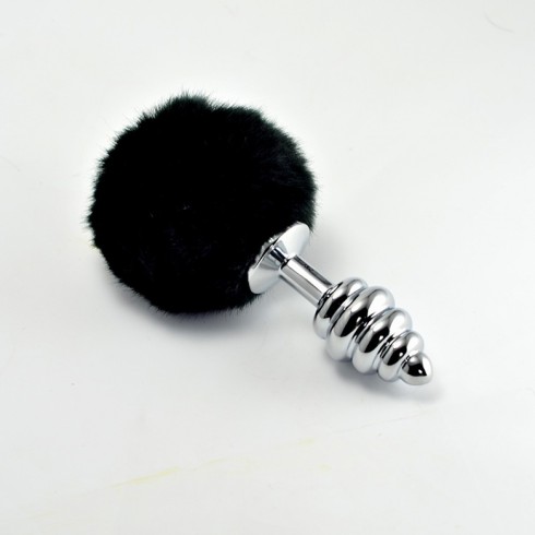 metal, Dop Anal Metalic Spirala Cu Pompon, Negru, 7 Cm, pasiune.ro