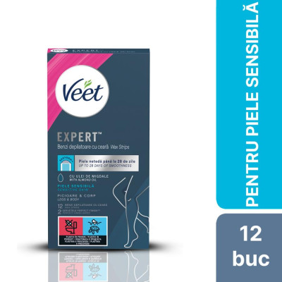 Benzi De Ceara Rece Veet Ulei De Migdale, Piele Sensibila, 12 Benzi