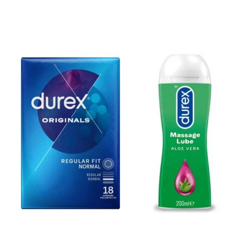 perfect, Pachet Durex Prezervative Originals 18 Bucati + Lubrifiant Gel Masaj 200 Ml , pasiune.ro