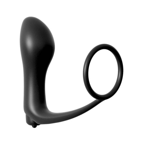 dop, Inel Penis Cu Dop Anal Si Vibratii Ass-gasm, Negru, 9 Cm, pasiune.ro