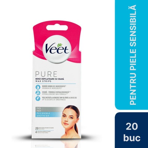 Veet, Benzi De Ceara Depilatoare Veet Pentru Fata, 20 Benzi, pasiune.ro