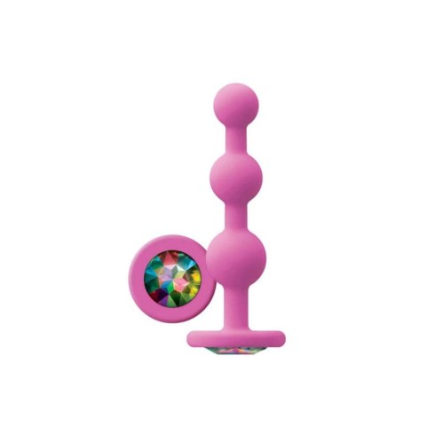 dop, Dop Anal  Cu Bijuterie Glams - Ripple Rainbow Gem, Roz, 11 Cm, pasiune.ro