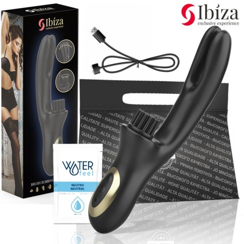 vibrator, Vibrator Rabit Dublu Cu Periere Si Miscare Ibiza Negru, pasiune.ro