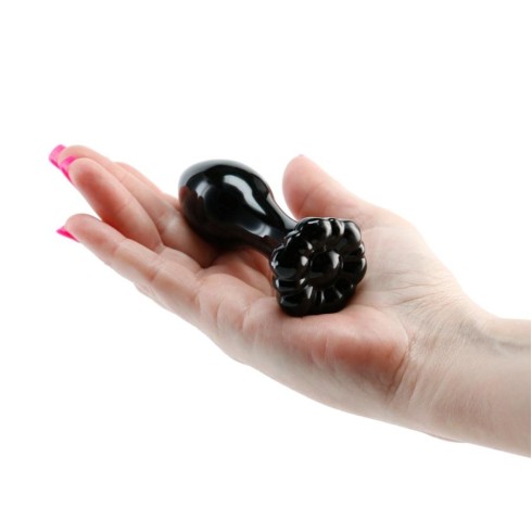 dop, Dop Anal Din Sticla Crystal Flower, Negru, 9 Cm, pasiune.ro