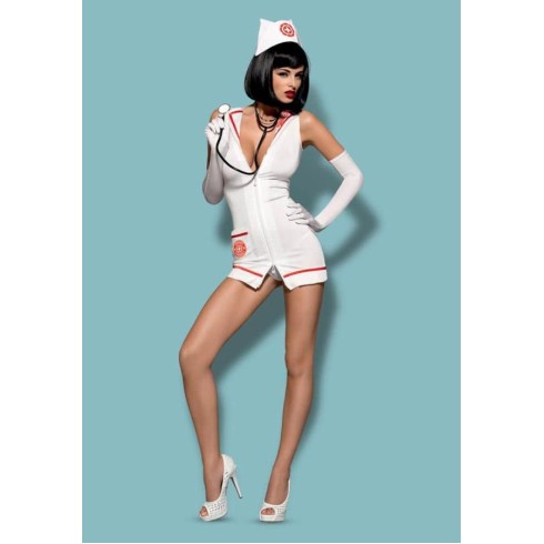 costum, Costum Doctorita Sexy, Alb Cu Rosu, S/m, pasiune.ro