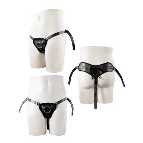 strap, Ham Pentru Strap-on Black Pu Harness With Two Rings, pasiune.ro