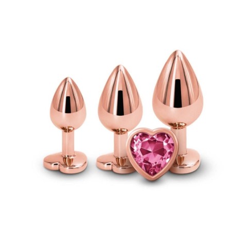 Dopuri Anale, Set 3 Dopuri Anale Cu Bijuterie Rear Assets Trainer Kit Rose Gold Heart, Auriu + Roz, pasiune.ro