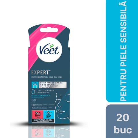 Veet, Benzi De Ceara Depilatoare Veet Pentru Fata, Piele Sensibila, 20 Benzi, pasiune.ro