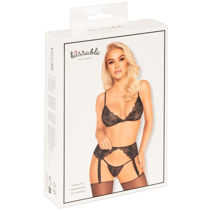 Set 3 Piese Lenjerie Kissable Cu Broderie Negru Si Detalii Aurii 7