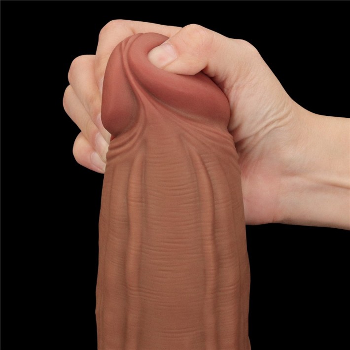 Dildo Ultra Realistic King Sized Sliding Skin Dual Layer Dong, Brun, 30 Cm