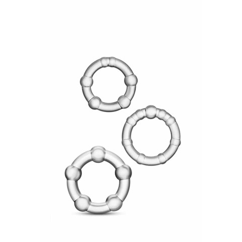 Inele penis, Set 3 Inele Penis Cu Margele Stay Hard, Transparent, pasiune.ro