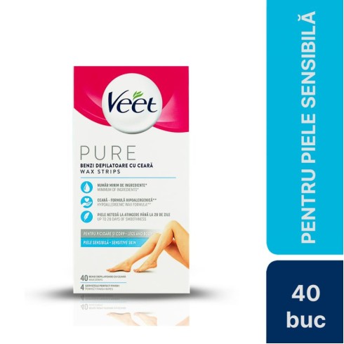 bila, Benzi De Ceara Rece Depilare Pentru Piele Sensibila Veet 40 Buc, pasiune.ro