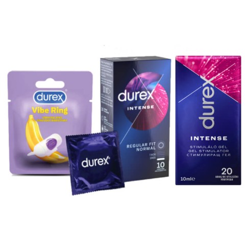 prezervative, Pachet Prezervative Durex Intense 10 Bucati + Lubrifiant Intense Gel 10 Ml + Inel Vibrator , pasiune.ro