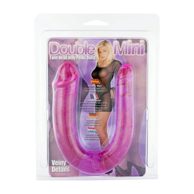 Dildo Dublu Mini Curb, Lila, 19 Cm