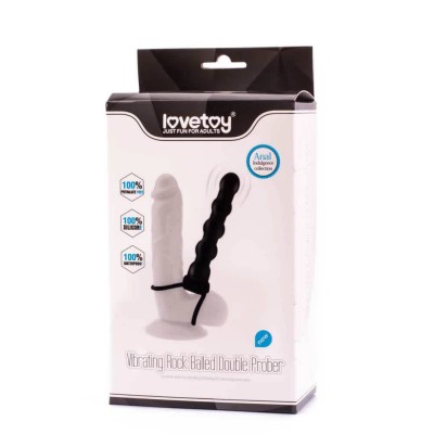 Strap-on Anal Cu Vibratii Fantasy Double Prober, Negru, 16 Cm