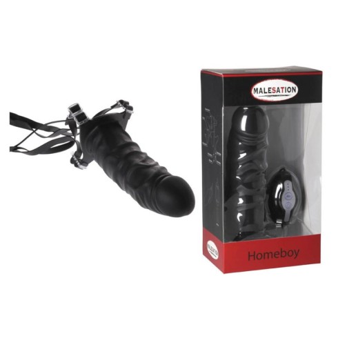 dildo, Strap-on Cu Vibratii Homeboy, Negru, 18 Cm, pasiune.ro