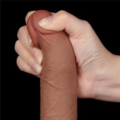 Dildo Realistic Sliding Skin Dual Layer Iii, Brun Deschis, 19 Cm