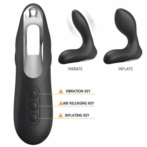 Pretty Love, Vibrator Anal Gonflabil Leonard, Negru, 13.5 Cm, pasiune.ro