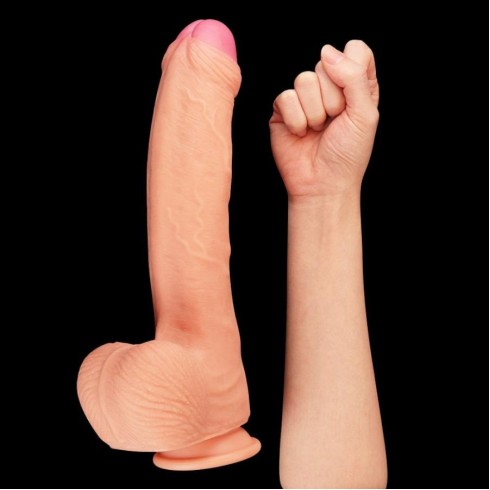silicone, Dildo Clasic Din Silicon Dublu-stratificat Platinum, Natural, 28 Cm, pasiune.ro
