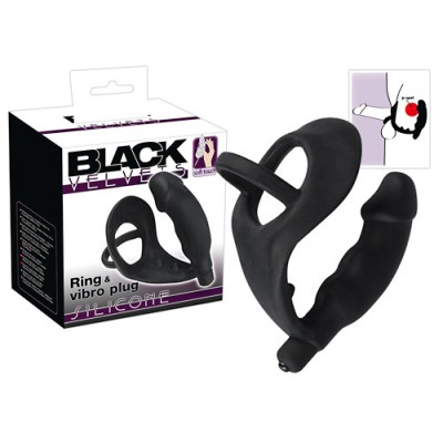 Inel Penis Si Stimulator Anal Cu Vibratii, Negru
