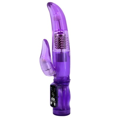 Vibrator Rabbit Cu Rotatii Happy Angel, Mov, 22 Cm