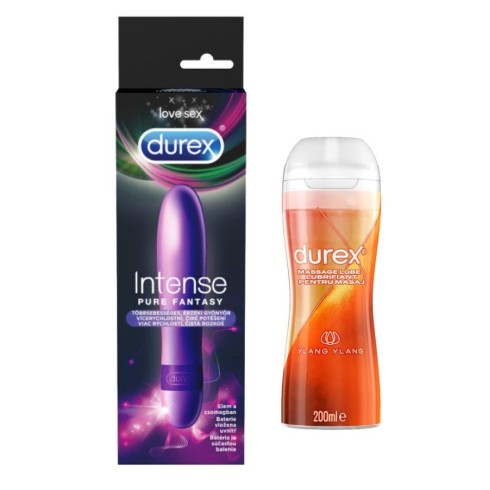 perfect, Pachet Durex Lubrifiant Sensual 200 Ml + Vibrator Intense Fantasy 1 Bucata , pasiune.ro