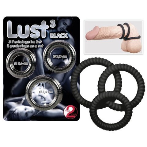 You2Toys, Set 3 Inele Penis Lust, Negru, pasiune.ro