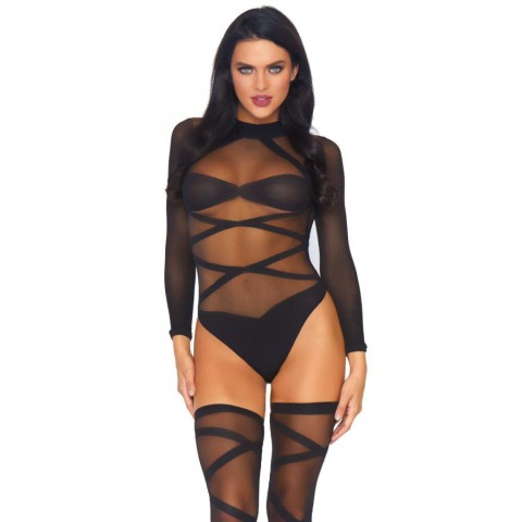 Body, Body Fantezie Si Ciorapi Sexy Cu Panglici, Negru, Marime Universala, pasiune.ro