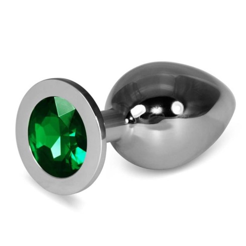 metal, Dop Anal Cu Bijuterie Rosebud Classic Metal Plug L, Argintiu + Verde, 10 Cm, pasiune.ro