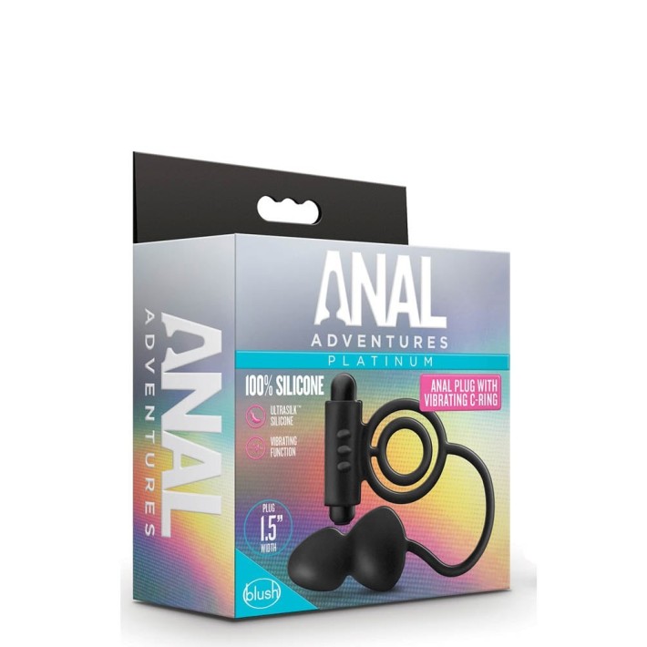 Dop Anal Cu Inel Penis Cu Vibratii Anal Adventures, Negru, 6 Cm