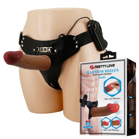 Vibratoare Cuplu, Strap-on Cu Vibratii Starks, Brun, 17.5 Cm, pasiune.ro