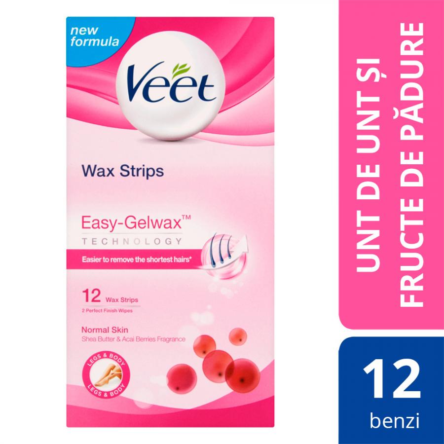 Benzi De Ceara Rece Veet Unt De Shea & Fructe De Padure Pentru Piele Normala 12 Benzi