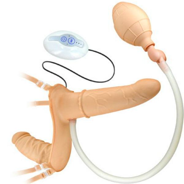 Strap-on Dublu Cu Vibratii Si Pompita in SexShop KUR Romania