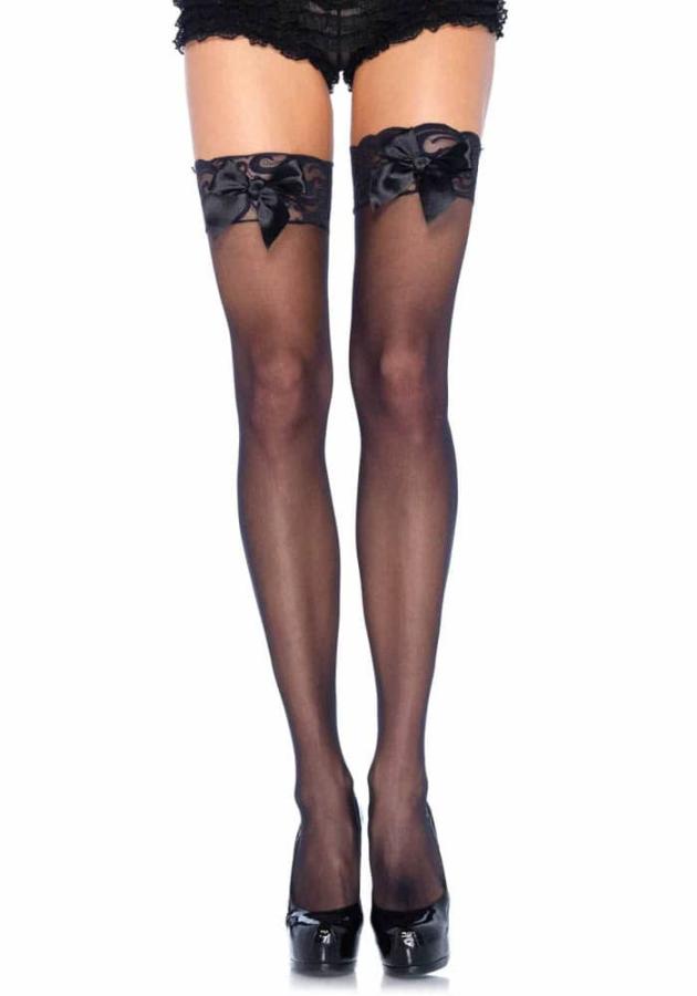 Ciorapi Cu Dantela Si Fundite Satin Negr in SexShop KUR Romania