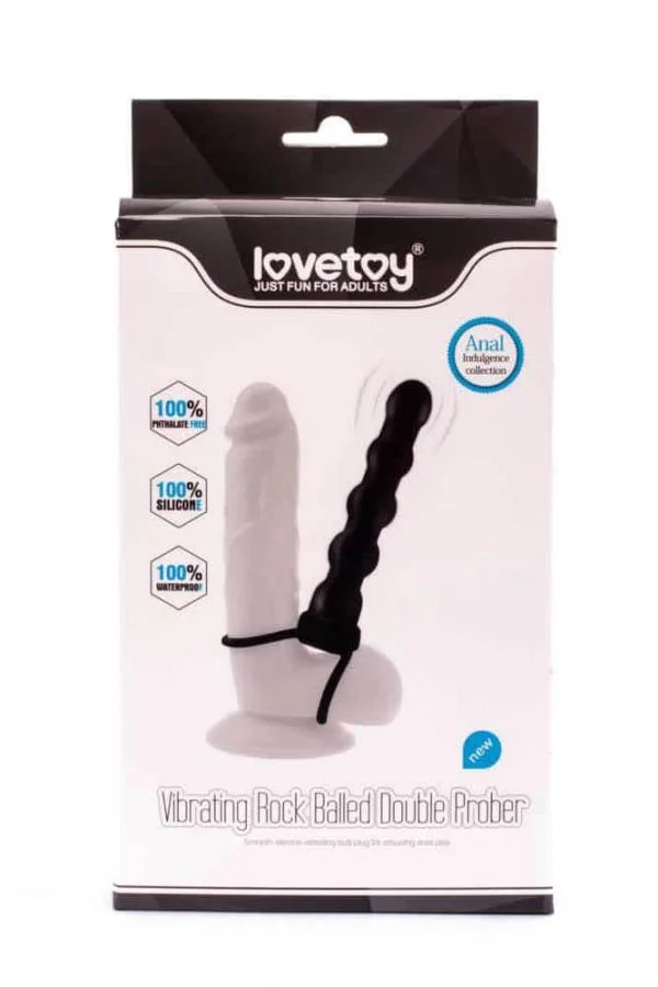 Strap-on Anal Cu Vibratii Fantasy Double Prober, Negru, 16 Cm