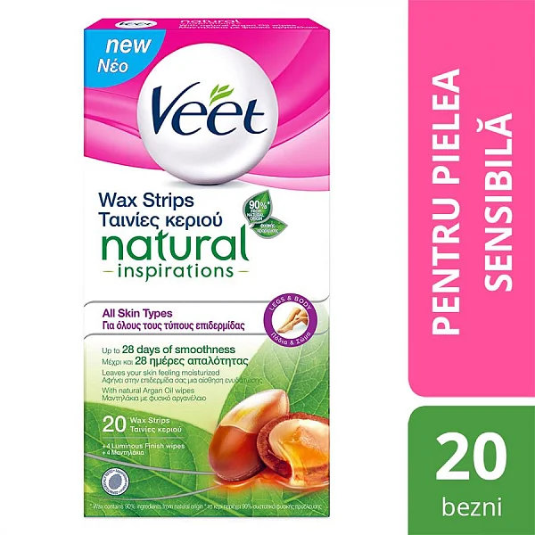 Benzi Depilatoare Veet Cu Ulei De Argan, Pentru Corp, 20 Buc