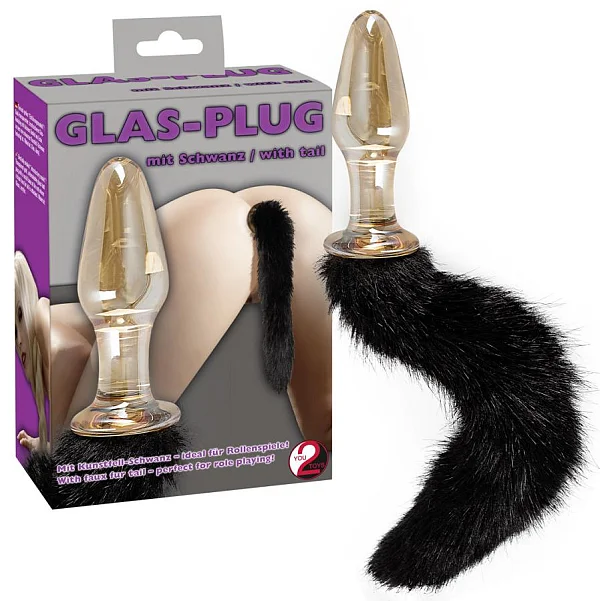 Dop Anal Din Sticla Cu Coada De Blana, Auriu, 12 Cm
